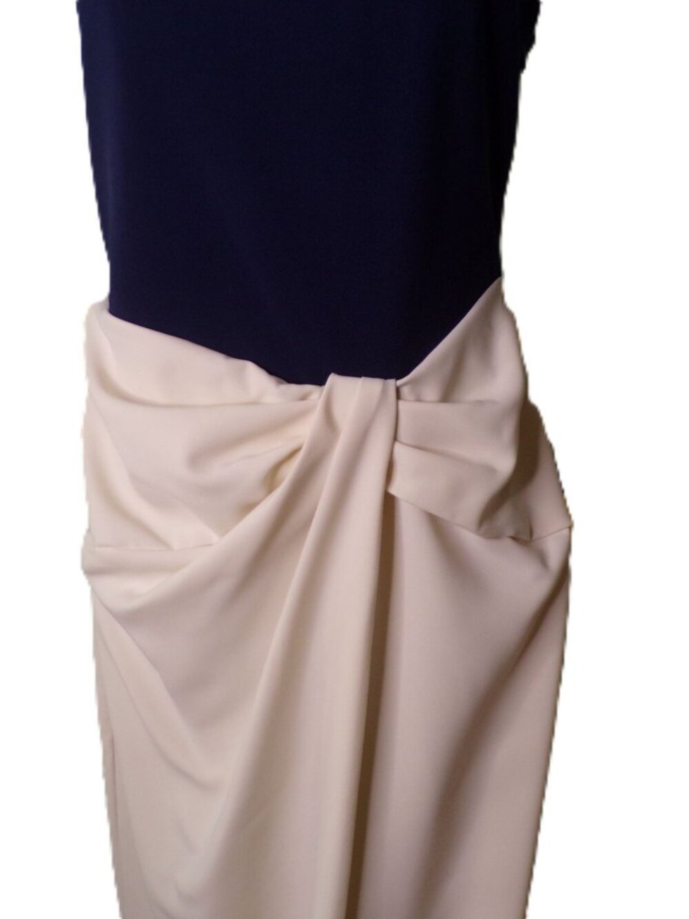 🆕RALPH LAUREN Two-Tone Ottoman Crepe Sleeveless Gown Navy Blue/Ivory 12 - Picture 8 of 16